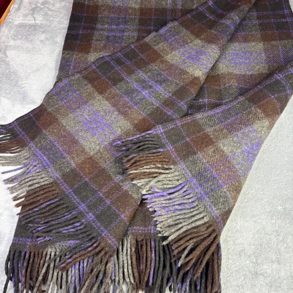 Oregon City Woolen Mills Blanket  54x72 Purple Brown Plaid Pure Virgin Wool